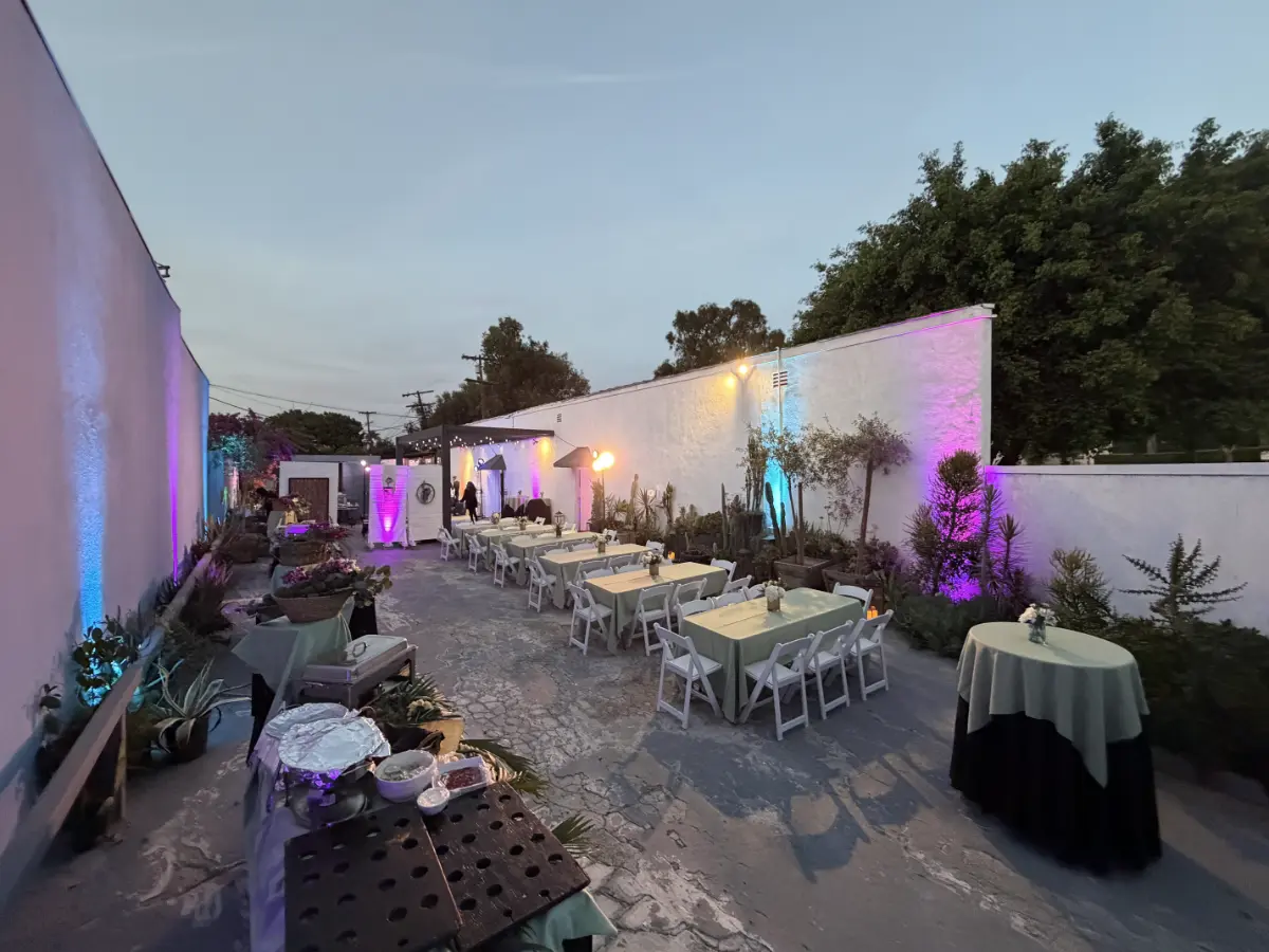 Art gallery event space set up for a Bar Mitzvah in West Hollywood.