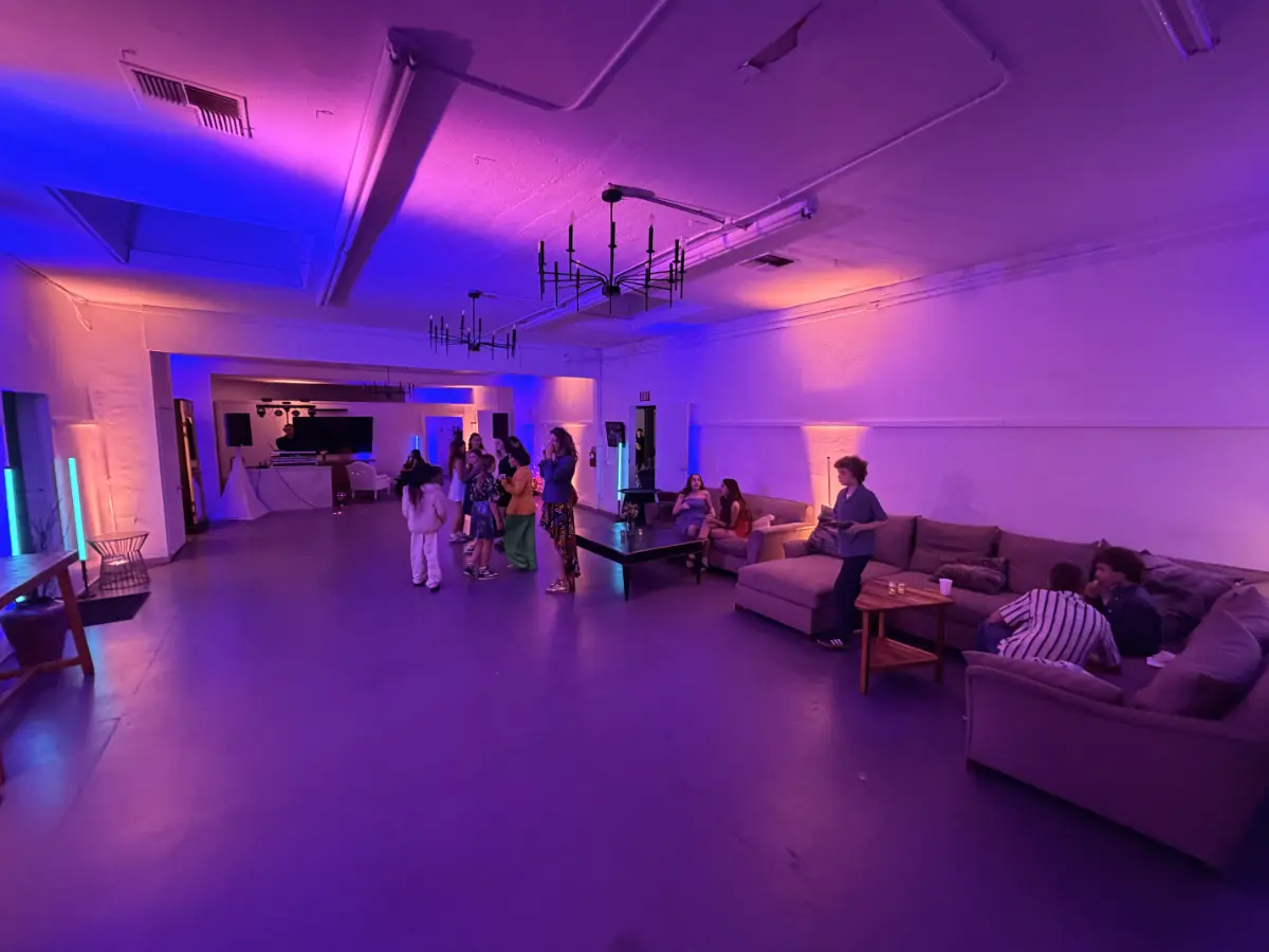 Private lounge party with ambient lighting at Art and Space LA event space